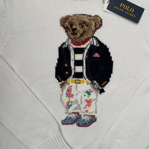 Polo RALPH LAUREN BEAR JUMPER Teddy White Sweater Flower size XL Women's - Picture 3 of 7