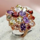 Thick 18K Rose Gold GF Made With SWAROVSKI Crystal Cluster Flower Colorful Ring