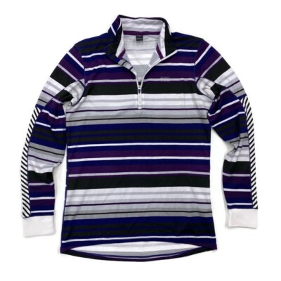 Helly Hansen Active Flow Graphic 1/2 Zip Womens Large LS Top Stripe Purple 48464