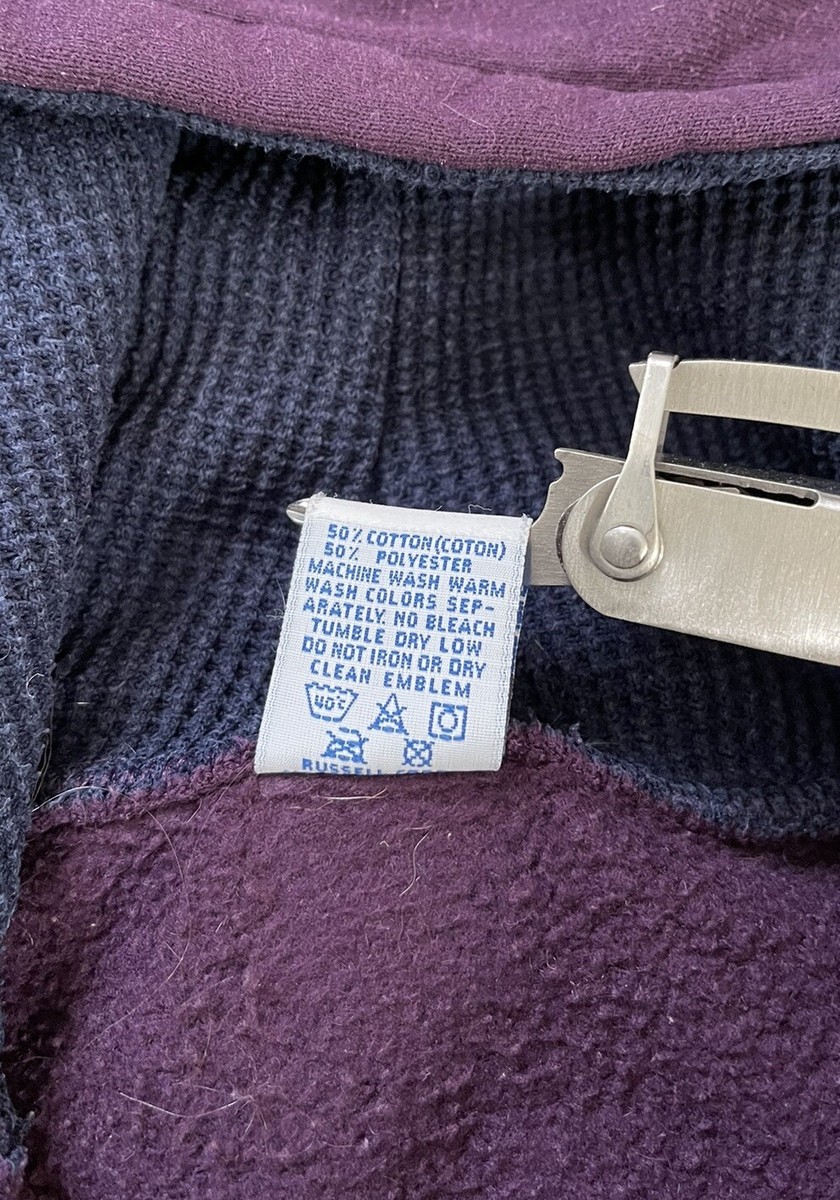 Vintage Russell Athletic USA Hooded Sweatshirt Button Purple