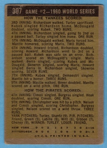 1961 Topps #307 Mickey Mantle VG CREASE New York Yankees HOF A7738 - 第 2/2 張圖片