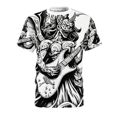 All Over Print Devil Playing Guitar Rock Roll Horror Art T Shirt Halloween Tour