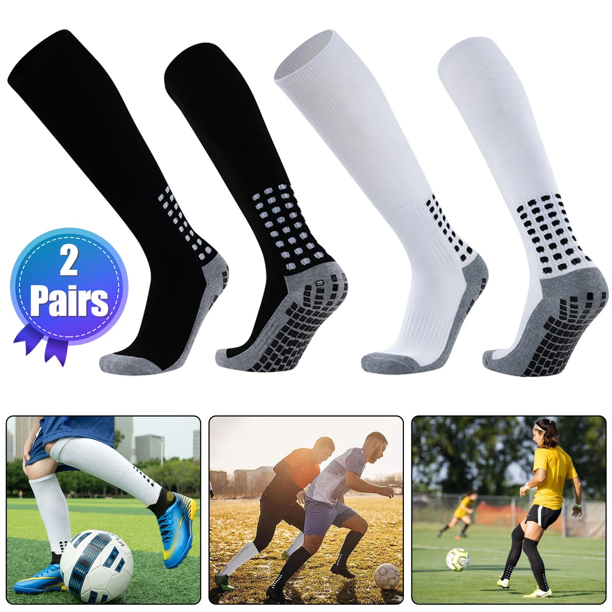 4 Pcs Long Socks Sports Anti Slip W Grip Football Basketball