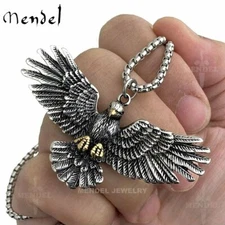 MENDEL Mens Stainless Steel Biker Bald American Eagle Chain Necklace Pendant Men