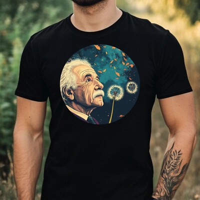 Herren T-Shirt Albert Einstein mit Löwenzahn Motiv Baumwolle Größe XS bis 5XL