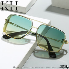 Men's SUNGLASSES Elegant Miami Style Silver Mirror Lens Gold Frame Vintage 2023