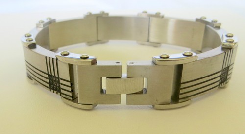 "Pulsera de acero inoxidable cepillado para hombre diamantes negros genuinos 1/2 CT 8,5" - Imagen 5 de 6