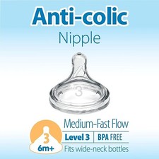 Dr Browns Level 3 Natural Flow Nipples, 6 Pack Wide Neck, WN361-WEB, Unopened