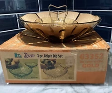 Hazel Atlas Lyric Chip & Dip Set Hazelware MCM Amber New In Box