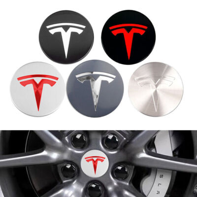 4× 56mm Nabendeckel Für Tesla Logo Emblem Aufkleber Radkappen Felgen Aluminium