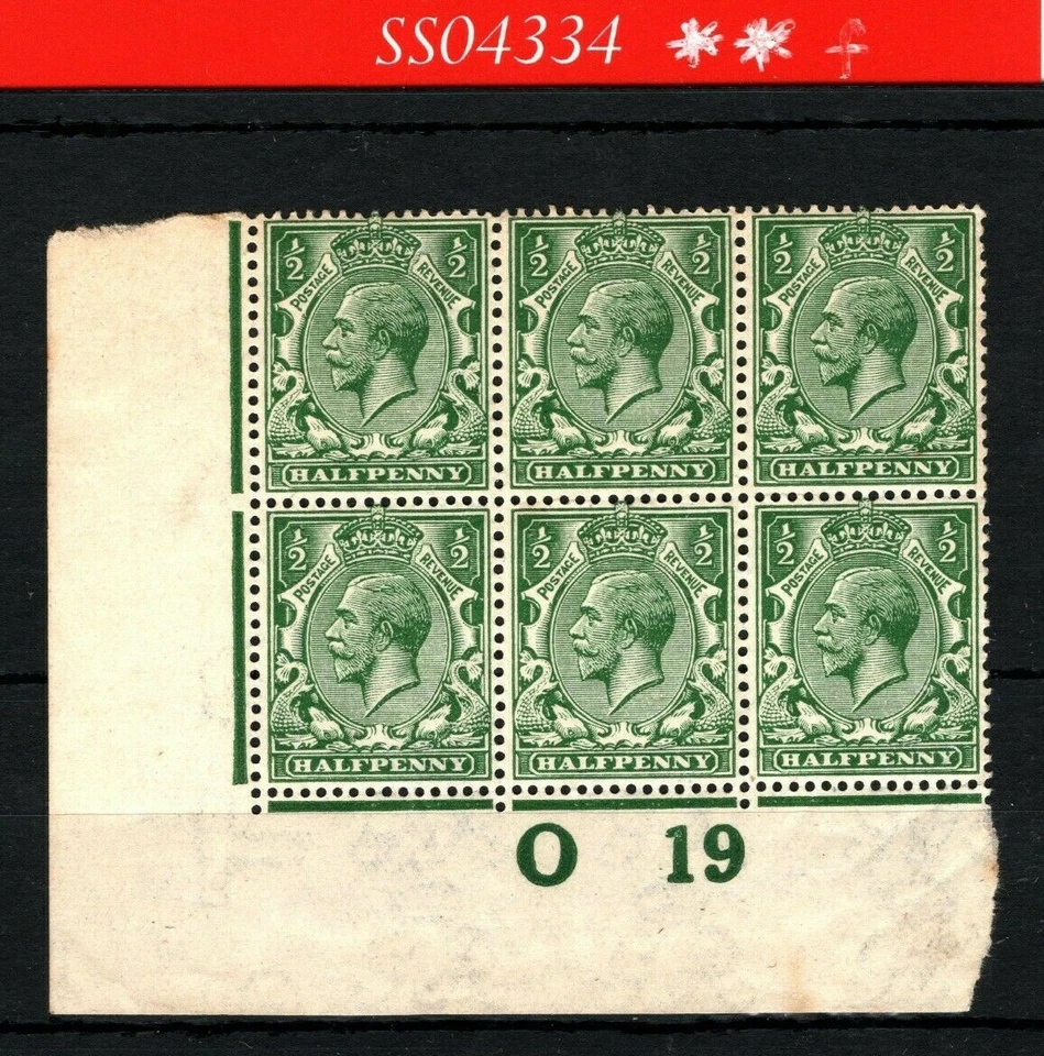 GB KGV Stamps SG.356 ½d Blue-green CONTROL *O19* Block{6} UMM MNH* c£300- SS4334 - Image 2 of 4