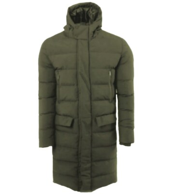 MENS HOODED PADDED QUILTED 3/4 LONG PUFFER WINTER COAT LONGLINE