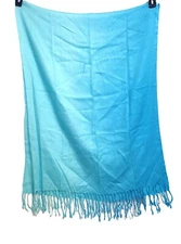 Ladies Pashmina Ombre Aqua Blue Color Fringe Scarf / Shawl 68”X 25”