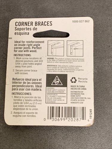 Brackets de esquina Everbilt de 1-1/2 in acabado negro paquete de 4 3,8 cm - Imagen 2 de 2