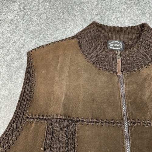 Designers Studio Originals Suede Patchwork Vest Size 3X Brown Full Zip - Picture 5 of 9