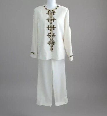 Bob Mackie Cream Trompe L'oeil Fleur-de-Lis Pant Suit Size Medium New w/ Tags