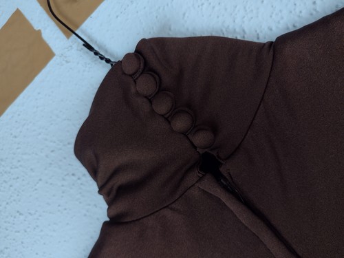 Vintage Elegant Brown Maxi Dress High Neck Rhinestones Buckle Size 8 - Picture 8 of 12