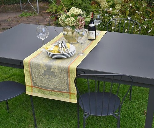 Table Runner Linen Jacquard 50X170 Cm Gray Light Green With Ornaments And Hem - Picture 4 of 7