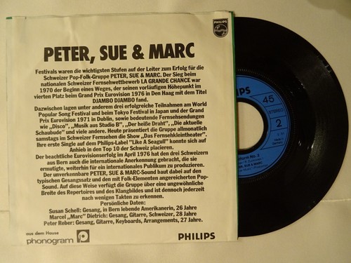 7"-Sg - PETER, SUE & MARC: Like A Seagull, Philips Phonogram 6003 560, DE 76 - Bild 2 von 4