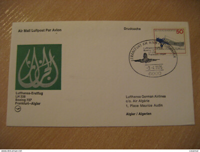 ALGER Gare 1976 Frankfurt Lufthansa Airline Boeing First Flight Cancel Cover ALG
