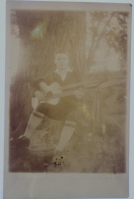 Photo Postcard 1932 Guitar Contract Guitar Musician Young Man Vintage X15
