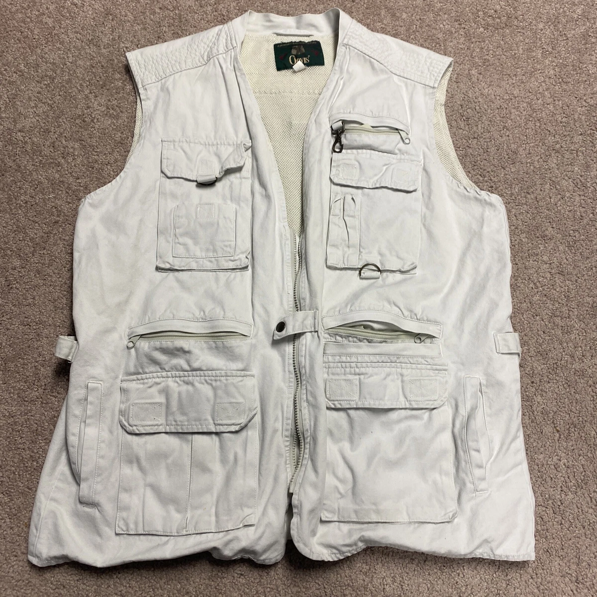 Vintage 90s Orvis White Full Zip Multi Pocket Fishing Vest Size XL