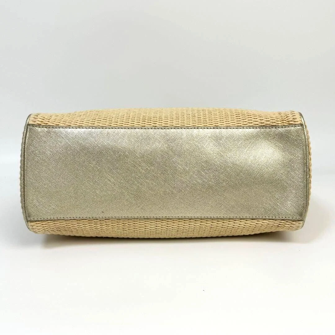 Borsa Tory Burch Basket borsa tote bag pelle paglia oro beige autenticata originale