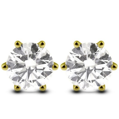 PENDIENTES CLÁSICOS DE 6 PUNTAS ORO AMARILLO 14K CORTE REDONDO F/SI1 DIAMANTES NATURALES 1,1 CT - Imagen 4 de 5