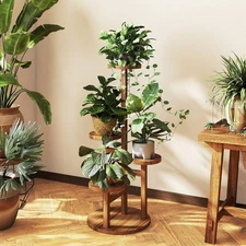 Bamworld 4-Tier Wooden Plant Stand - Indoor/Outdoor Corner Shelf -FGQ