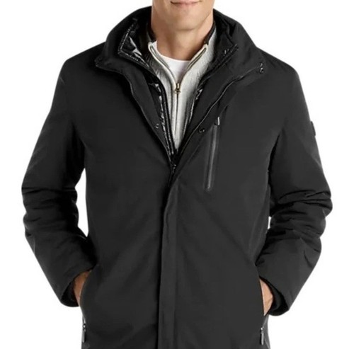 Tumi Men's T-Tech Commuter Jacket Coat Black Hood Full Zip Pockets Travel XL