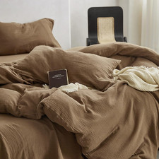 Cotton Muslin Duvet Cover Set King Size, 3 Pieces, Brown, All Season