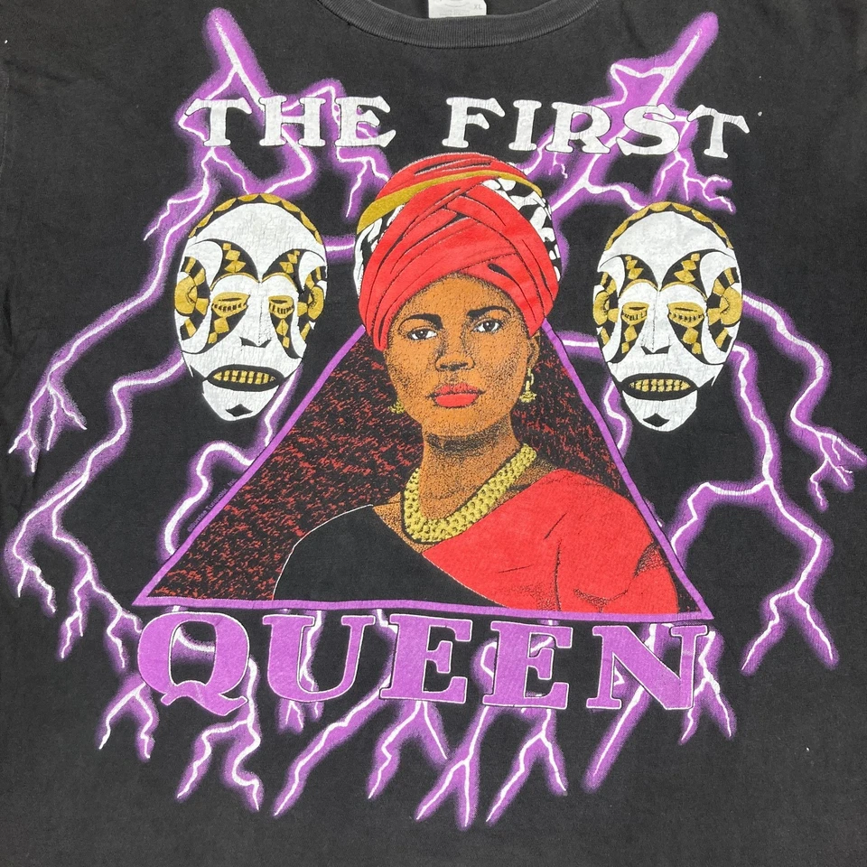 Vintage The First Queen Shirt Mens XL Black Purple Lightning All Over Print 90s - Image 3 of 4