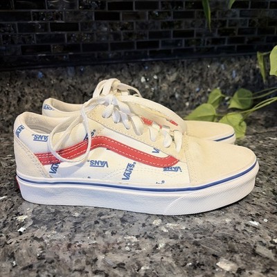 Vans Old Skool True White Blue Red Womens Size 5.5 Americana Cookout USA Flag