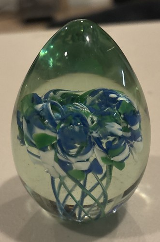 VTG Mt St Helens Ash Art Glass Egg Paperweight Cobalt Controlled Bubbles MSH 90