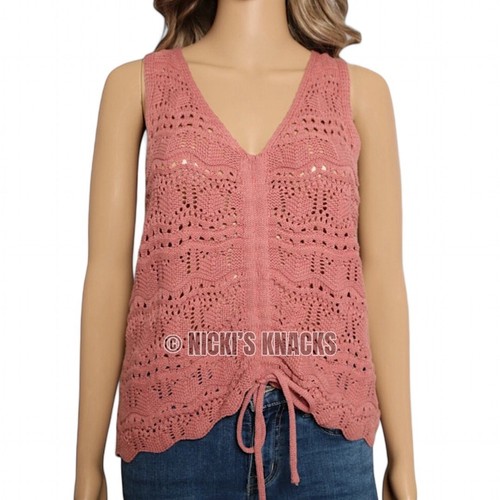 Jessica Simpson Adjustable Cinch Front Crochet Tank Top Rose Pink Size M - Picture 2 of 10
