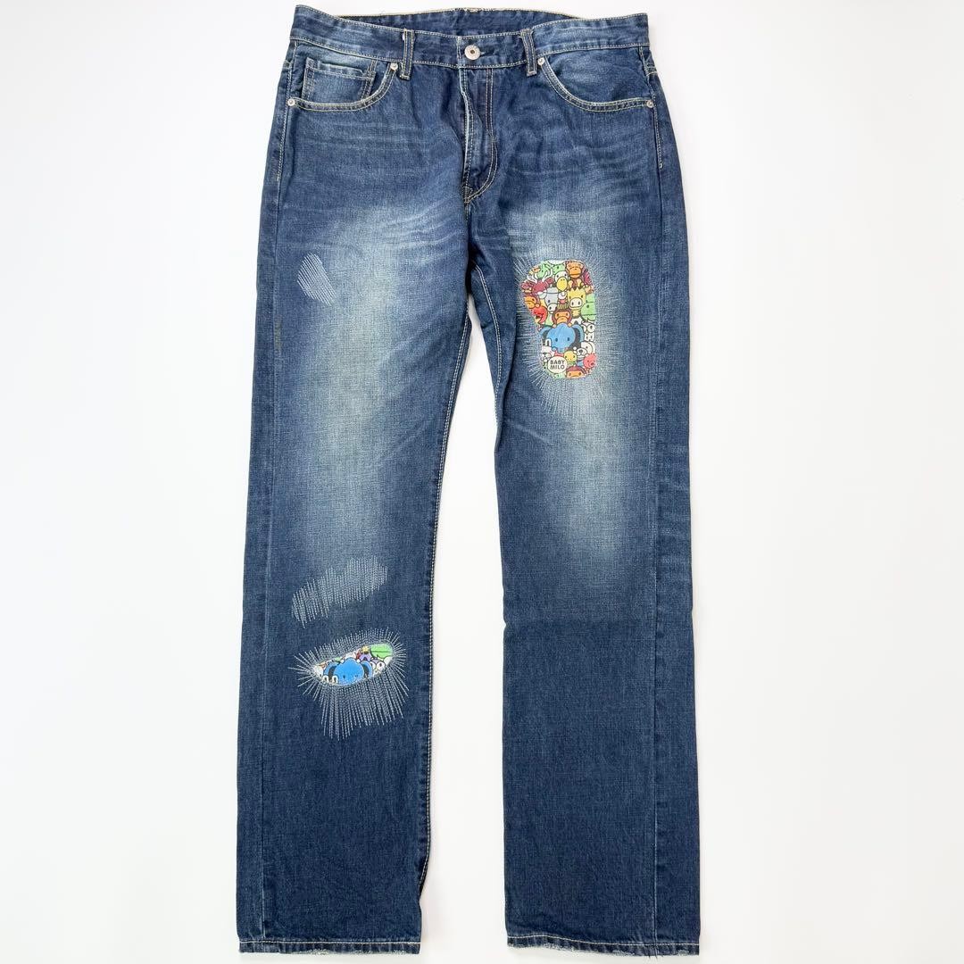 Bape Archive Damaged Denim Patchwork Excellent Us… - image 1