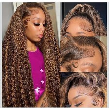 Honey Blonde Highlight Ombre 13x6 Deep Wave Wig 18inch