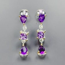 Fashion women design Natural Amethyst Earrings 925 Sterling Silver /E133256