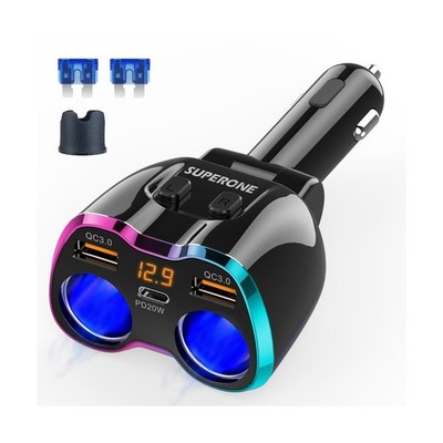 2025 Upgraded Cigarette Lighter Splitter, SUPERONE 180W 2-Socket Cigarette Li...