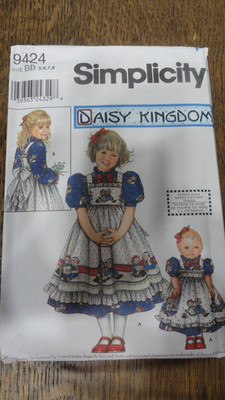 Vtg Daisy Kingdom Simplicity Pattern 9424 Sz 5-8 Girl/Doll Dress Border Fabric