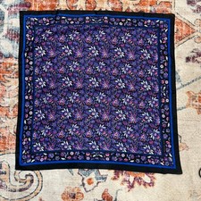 Sarah Coventry Silk Scarf Paisley Floral Blue Purple Black Square Foulard