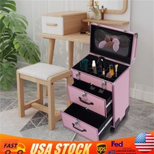 Professional Makeup Train Case Rolling Cosmetic Trolley Hair Beauty Travel Box