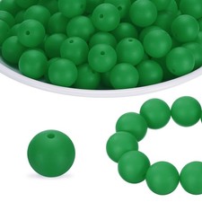 160Pcs Silicone Beads 12mm Round Rubber Focal Beads Bulk, Christmas Green