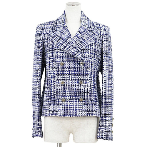Chanel, CHANEL P63192 Tweed Jacket Women's Size 38 Blue White Made in France