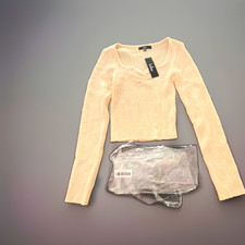 Lulus Ivory Solid Rib-Knit Pullover Sweater Women s M Sweetheart Cropped MPN