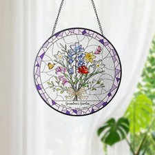 Personalized Birth Flower Stained Glass Suncatcher with 3D Raised Detail Family