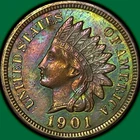 1901 Indian Head Cent Uncirculated UNC Coin, Cleaned, Artificially Toned #41618