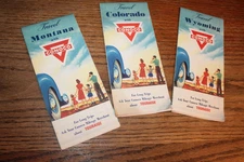 Conoco 1940s Travel  Road Maps, vintage Wyoming, Montana, Colorado, clean