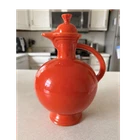 Fiesta Orange Ceramic Pitcher with Handle, Cork Stopper, Glossy Finish