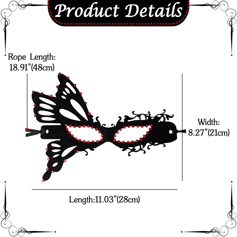 Women's Halloween Lace Butterfly Half-Face Mask for Masquerade Parties Cosplay - Image 2 of 4